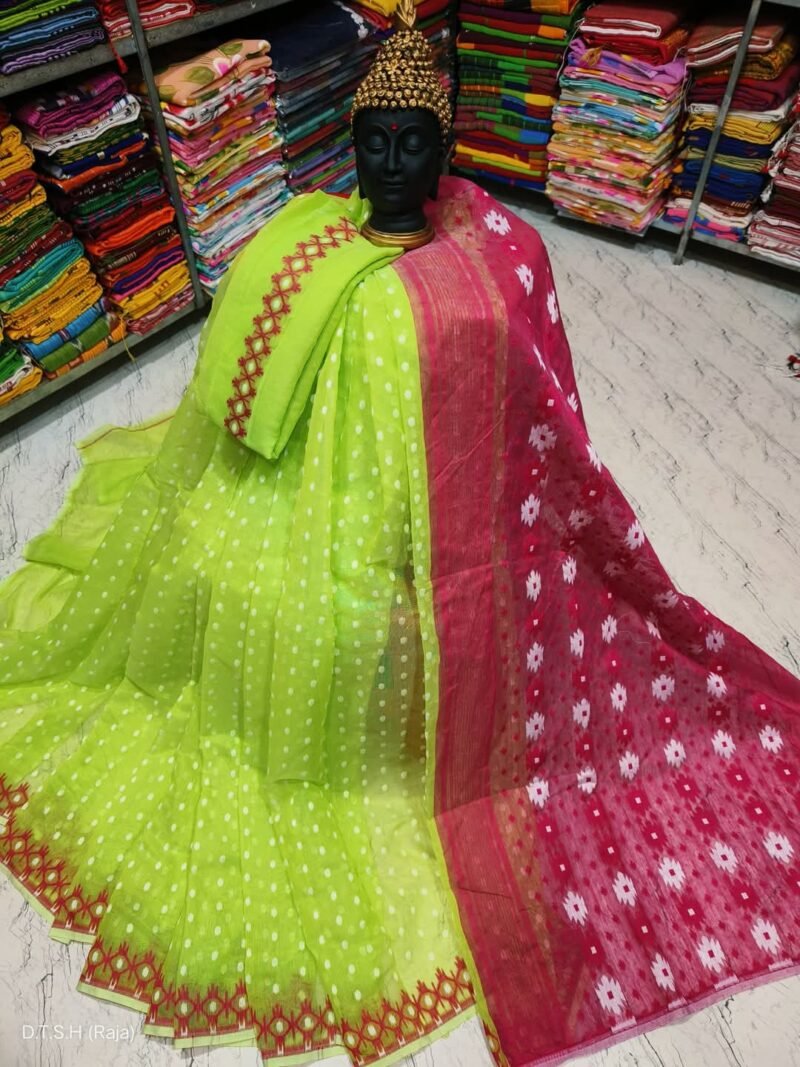 Avocado Green Soft Dhakai Jamdani Saree