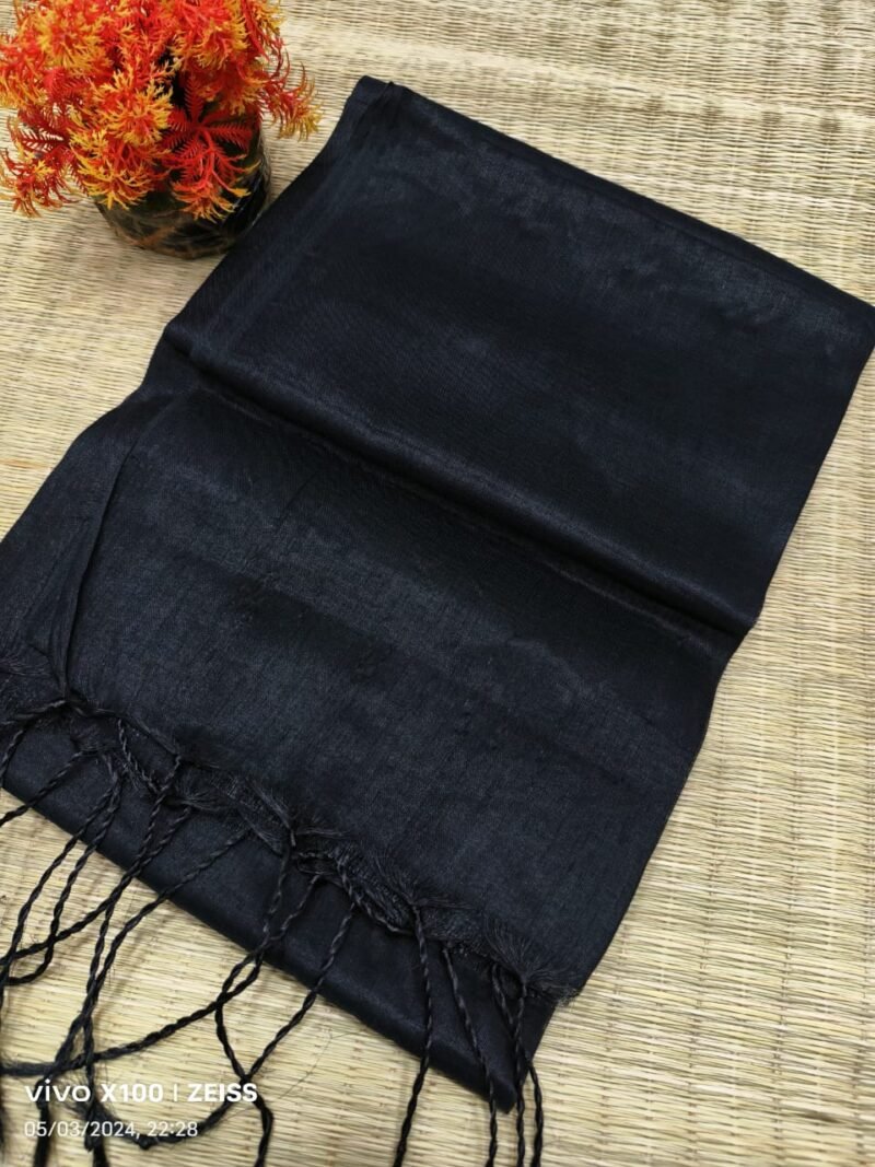 Black Soft Cotton Silk Sari With Blouse Piece