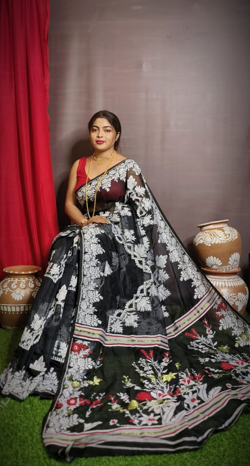 Black Soft Dhakai Jamdani Saree