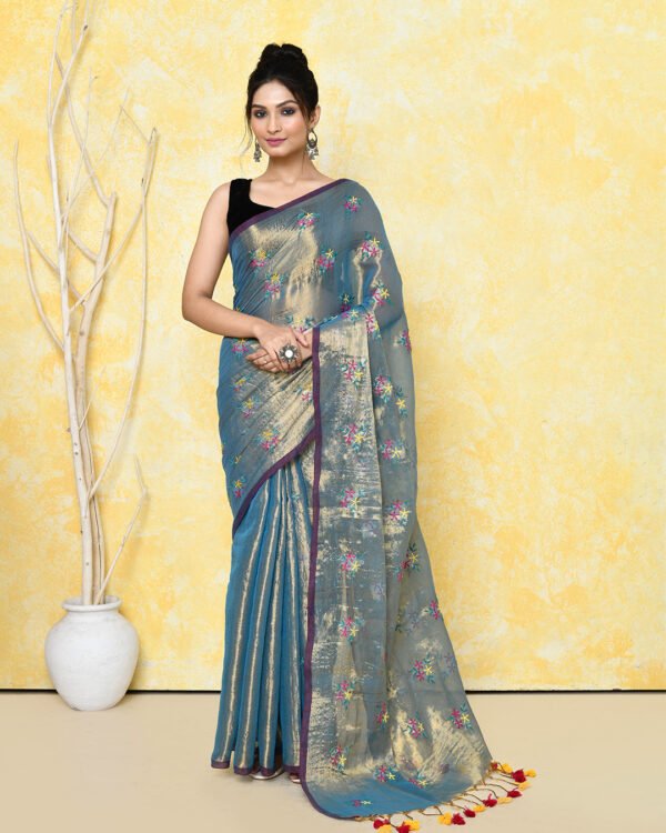 Blue Bayoux Soft Tissue Handloom Saree