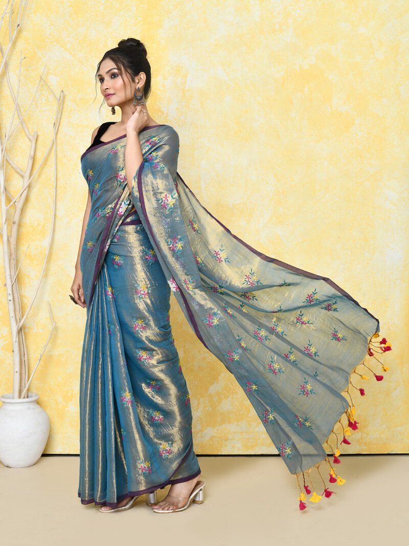 Blue Bayoux Soft Tissue Handloom Saree