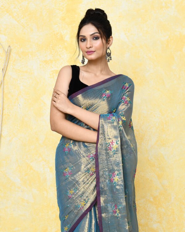 Blue Bayoux Soft Tissue Handloom Saree
