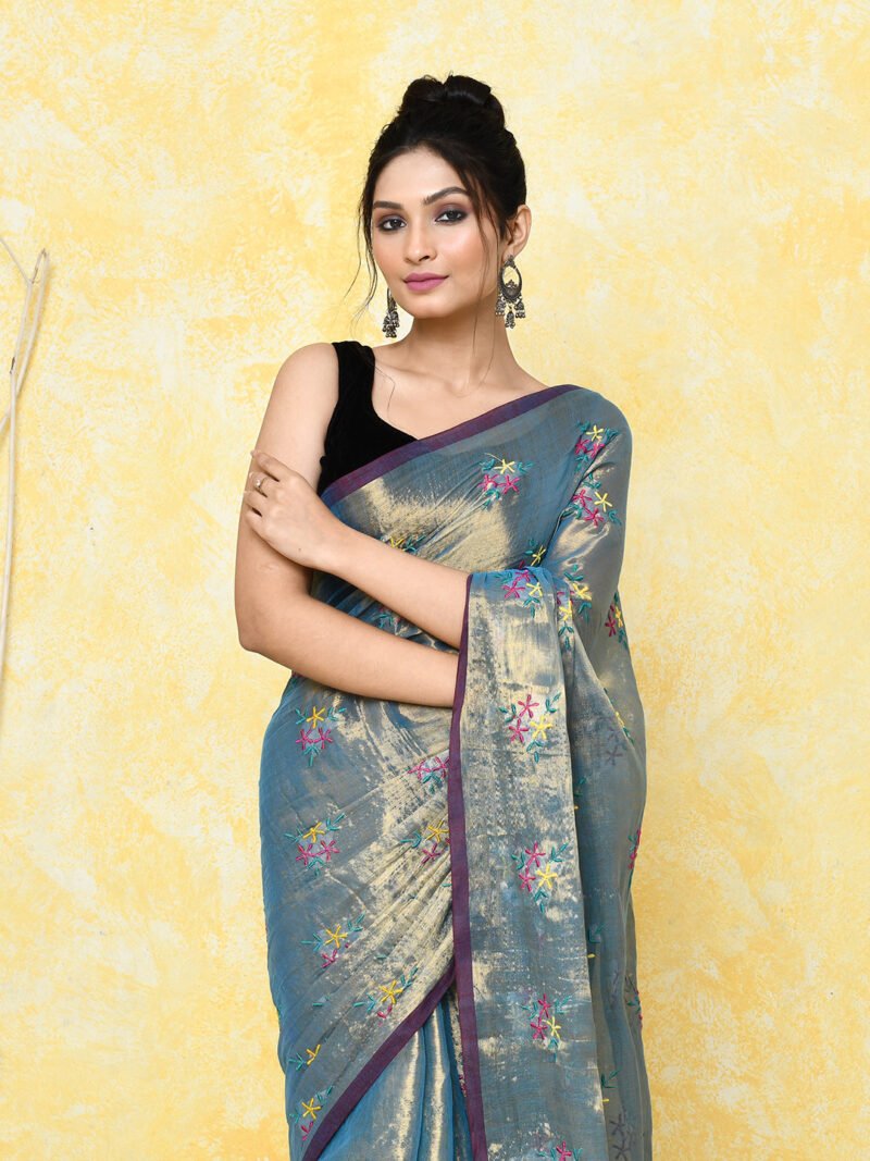 Blue Bayoux Soft Tissue Handloom Saree