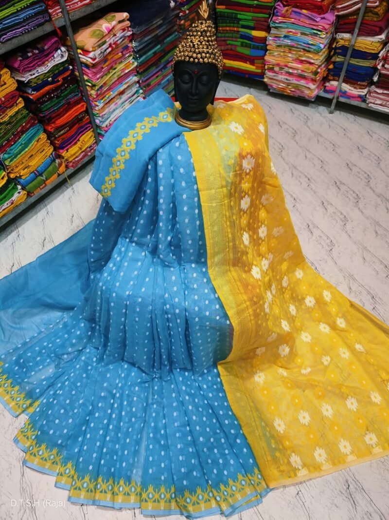 Blue Ice Soft Dhakai Jamdani Saree