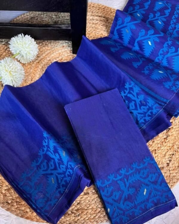 Blue Soft Ikkat Korat Dhakai Jamdani Saree