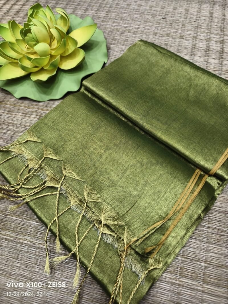 Camo Green Soft Cotton Silk Sari With Blouse Piece