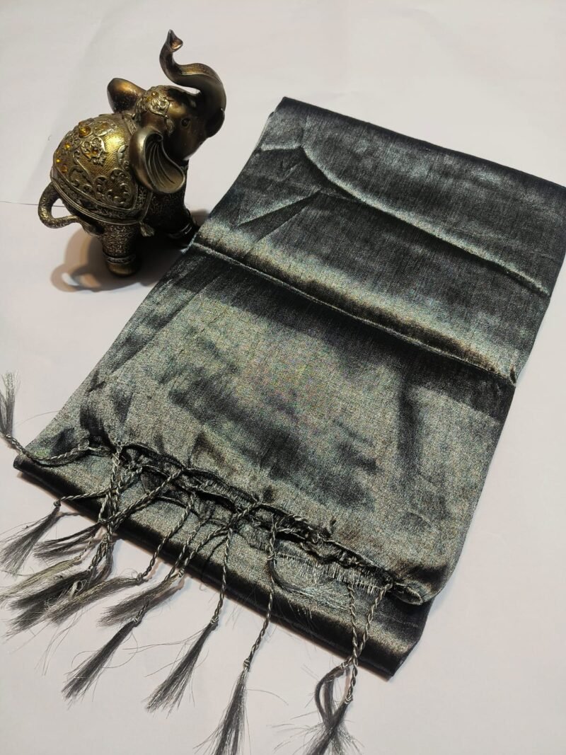 Carbon Grey Soft Cotton Silk Sari With Blouse Piece