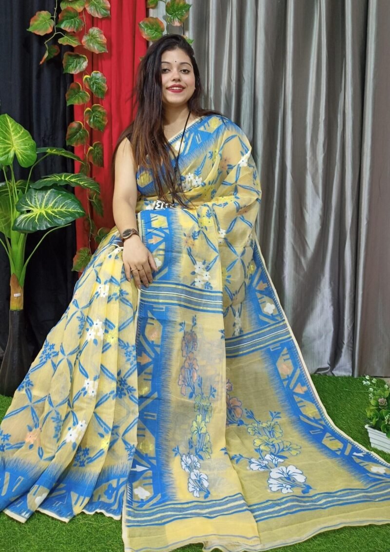 Chalky Lota Cross Jamdani Sari
