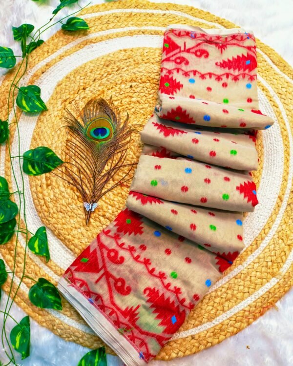 Dairy Cream Soft Dhakai Jamdani Saree