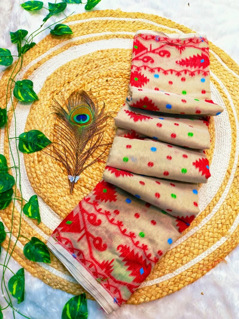 Dairy Cream Soft Dhakai Jamdani Saree