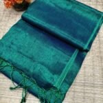 Dark Aqua Soft Cotton Silk Sari With Blouse Piece