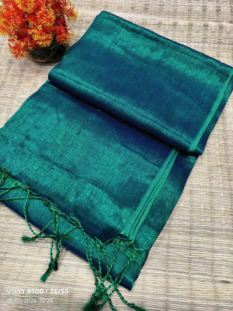 Dark Aqua Soft Cotton Silk Sari With Blouse Piece