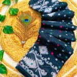 Dark Grey Blue Soft Dhakai Jamdani Saree