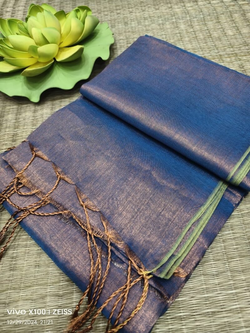 Denim Soft Cotton Silk Sari With Blouse Piece