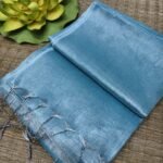 Dull Blue Soft Cotton Silk Sari With Blouse Piece