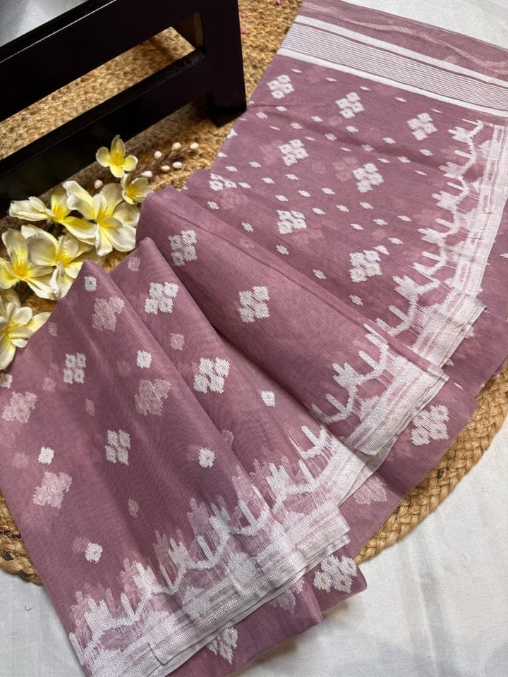 Dull Purple Soft Dhakai Jamdani Saree