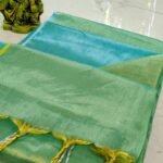 Faded Green Soft Cotton Silk Sari With Blouse Piece