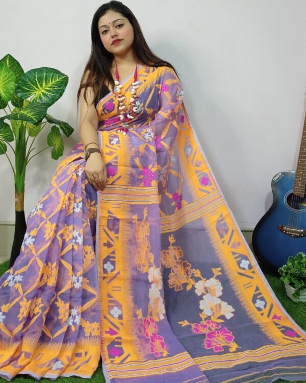 Faded Purple Lota Cross Jamdani Sari