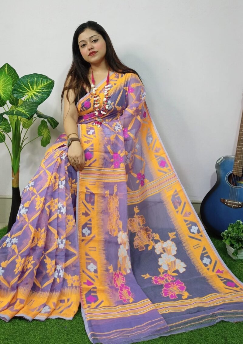 Faded Purple Lota Cross Jamdani Sari