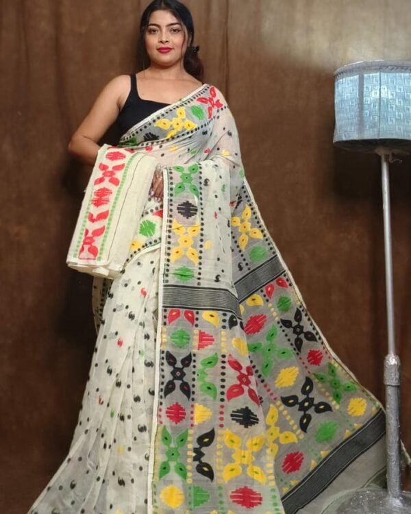 Foggy Grey Soft Dhakai Jamdani Sari