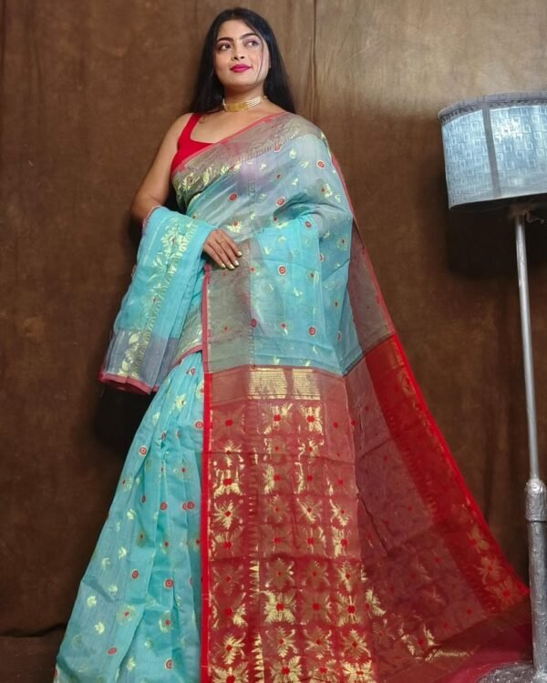 Fountain Blue Soft Copper Joriwork Dhakai Jamdani Saree