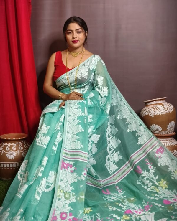 Fountain Blue Soft Dhakai Jamdani Saree
