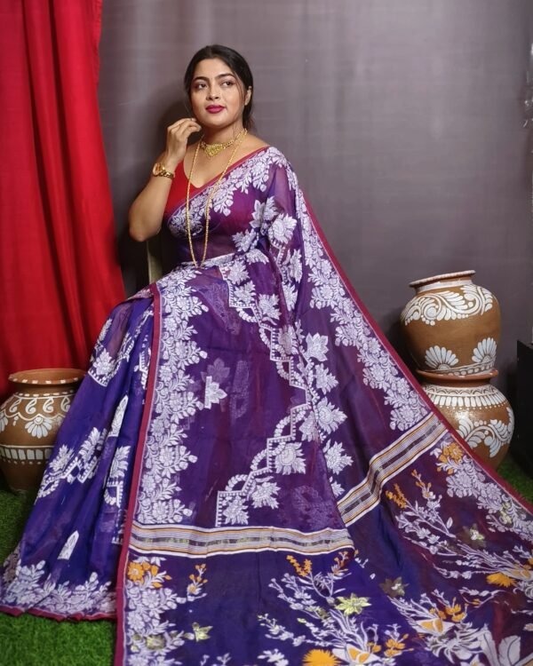 Grape Purple Soft Dhakai Jamdani Saree
