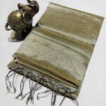 Grey Olive Soft Cotton Silk Sari With Blouse Piece