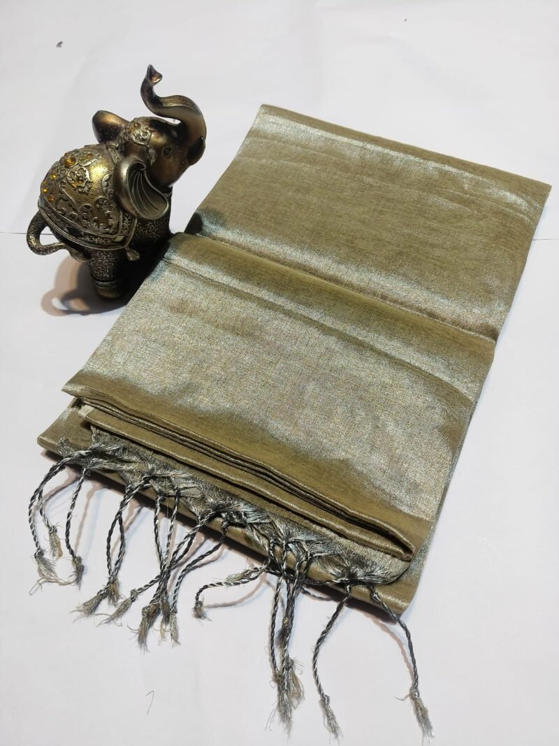 Grey Olive Soft Cotton Silk Sari With Blouse Piece