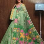 Greyish Green Soft Dhakai Jamdani Sari