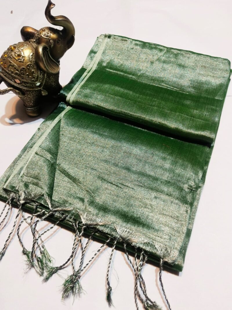 Hunter Green Soft Cotton Silk Sari With Blouse Piece