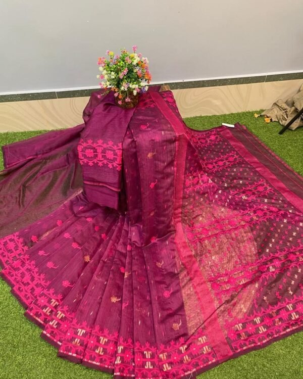 Nilanjona Soft Wine Jamdani Saree