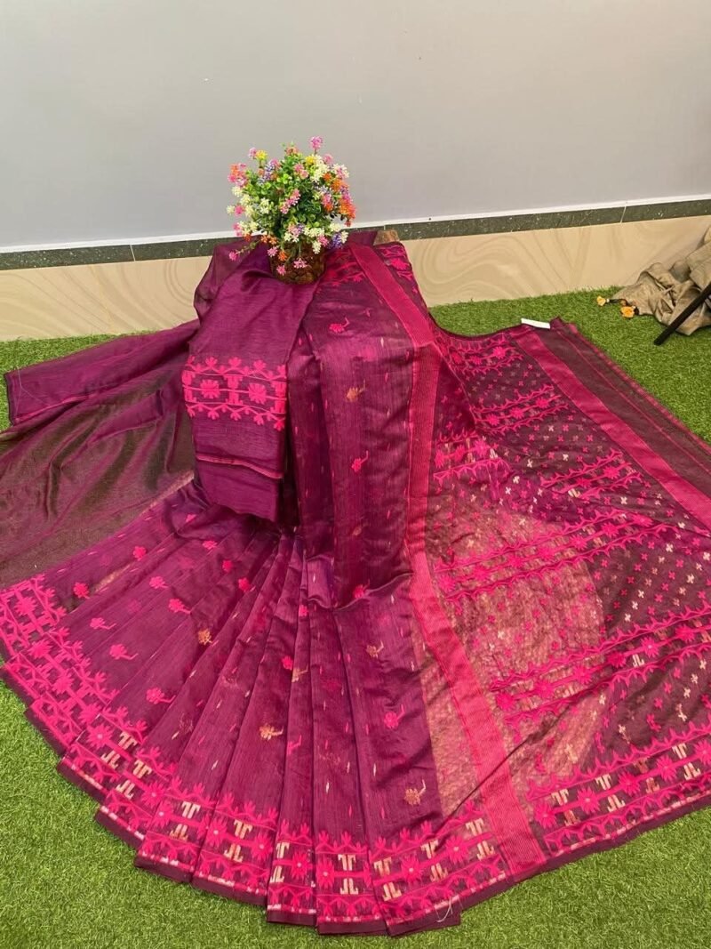 Nilanjona Soft Wine Jamdani Saree