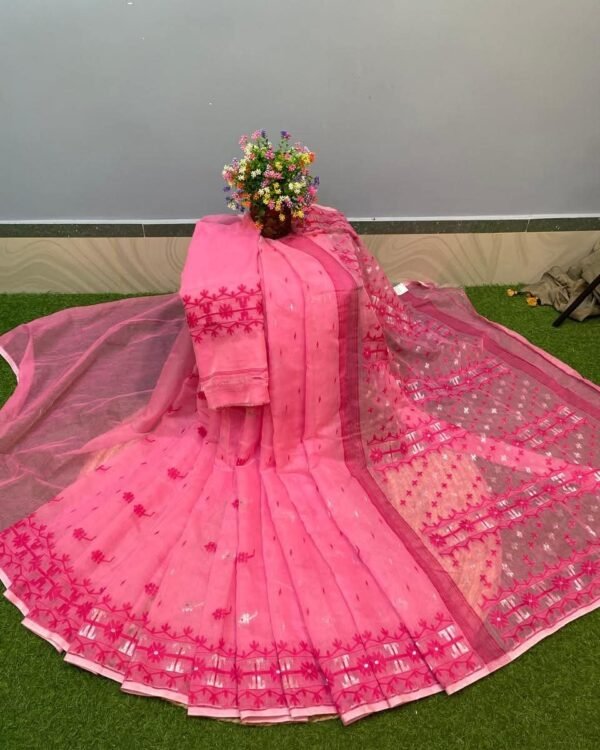 Nilanjona Soft Pink Jamdani Saree