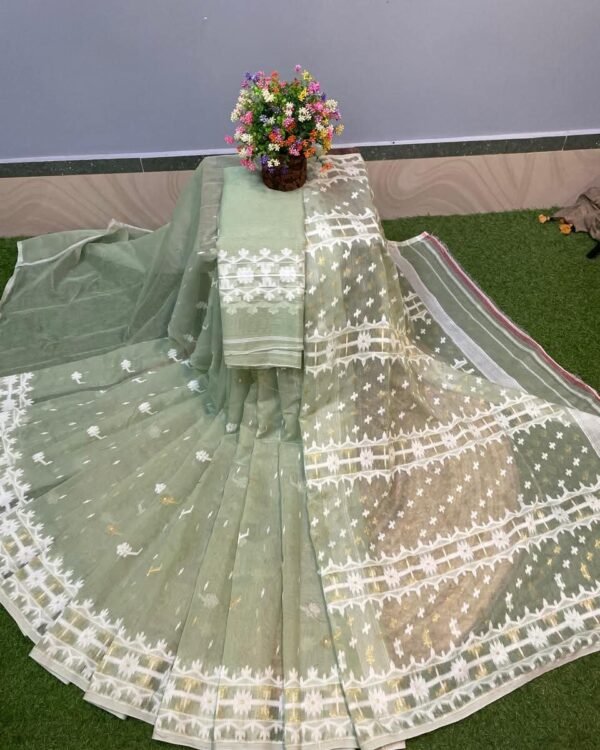 Nilanjona Soft Olive Jamdani Saree