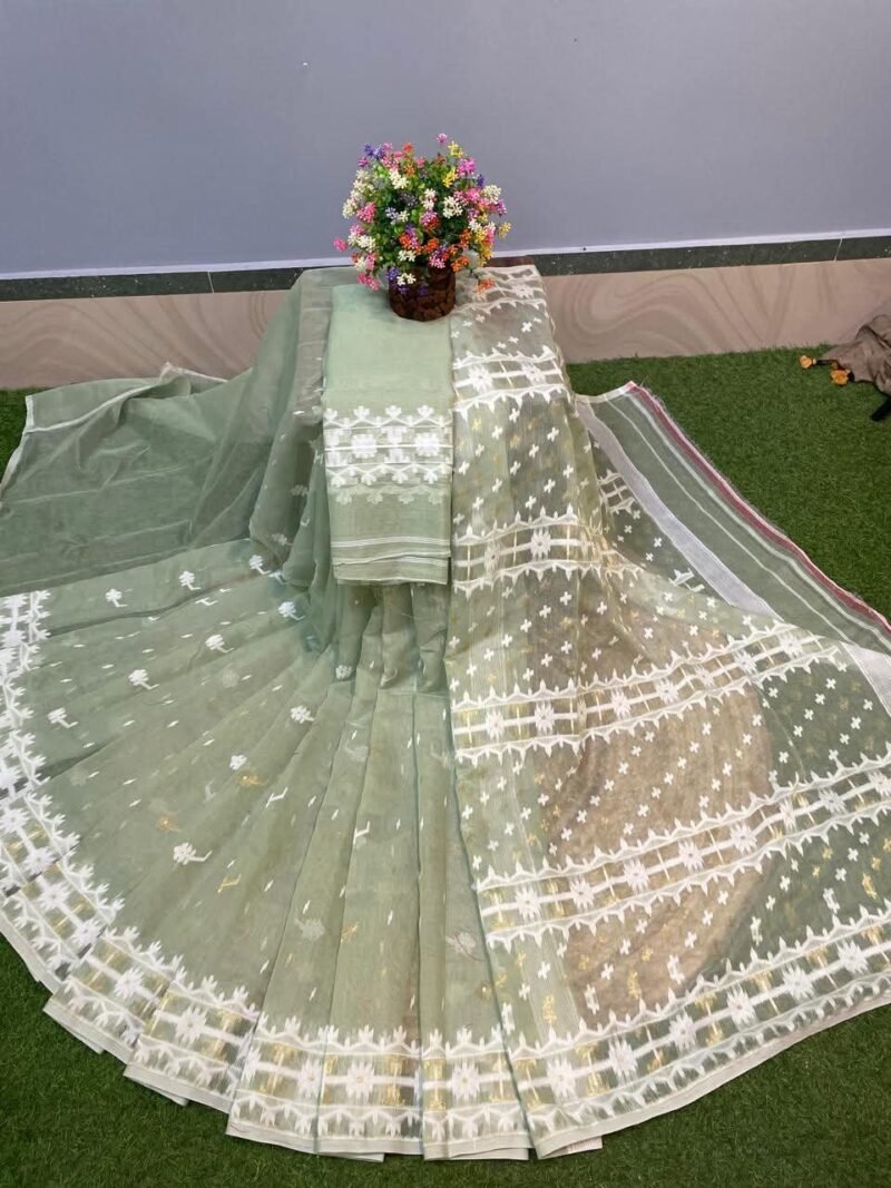 Nilanjona Soft Olive Jamdani Saree