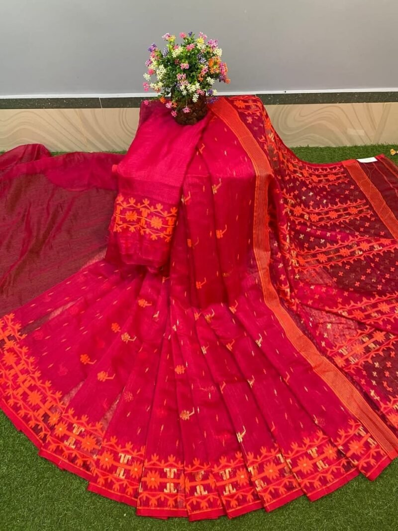 Nilanjona Soft Dip Pink Jamdani Saree