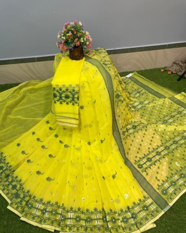 Nilanjona Soft Light Yellow Jamdani Saree