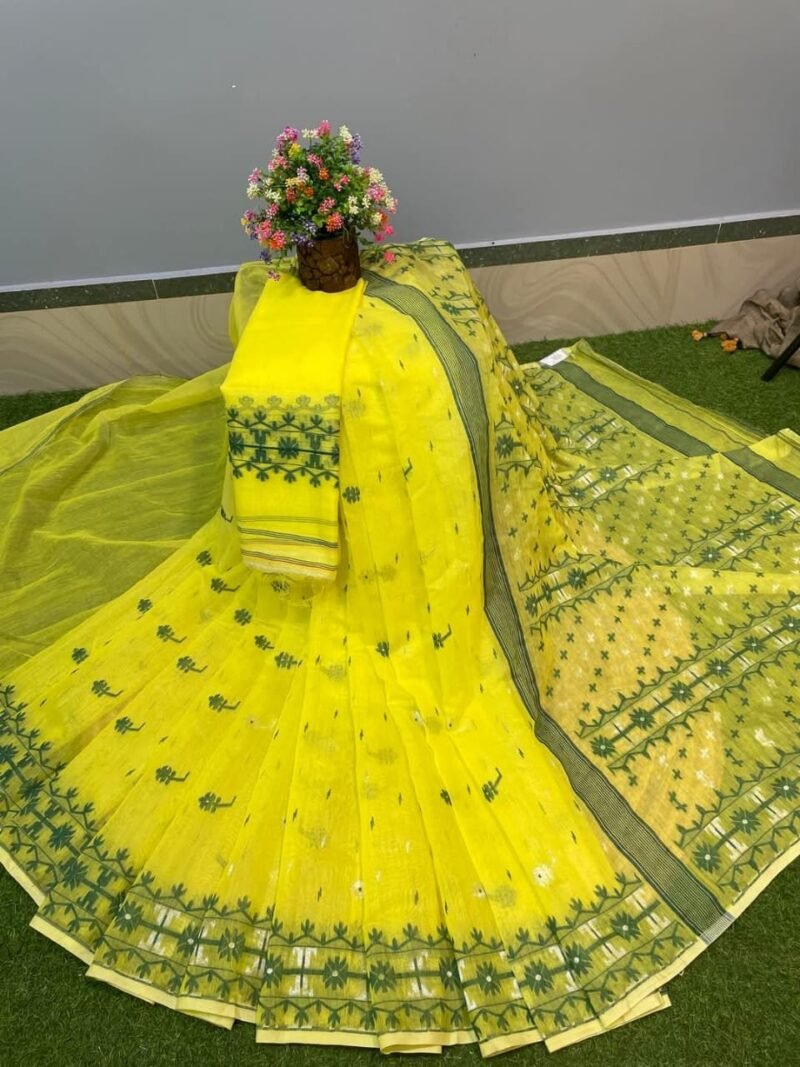 Nilanjona Soft Light Yellow Jamdani Saree