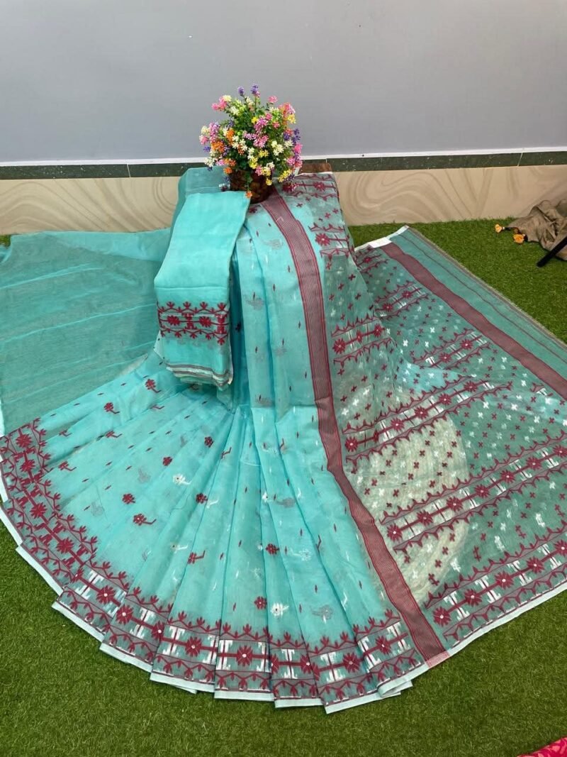Nilanjona Soft Turquoise Jamdani Saree