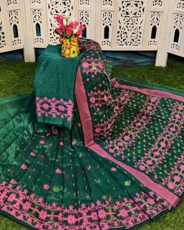 Nilanjona Soft Bottol Green Jamdani Saree