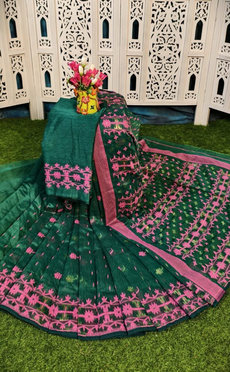 Nilanjona Soft Bottol Green Jamdani Saree