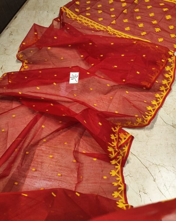 Nayan Tara Soft Red Yellow Jamdani Saree