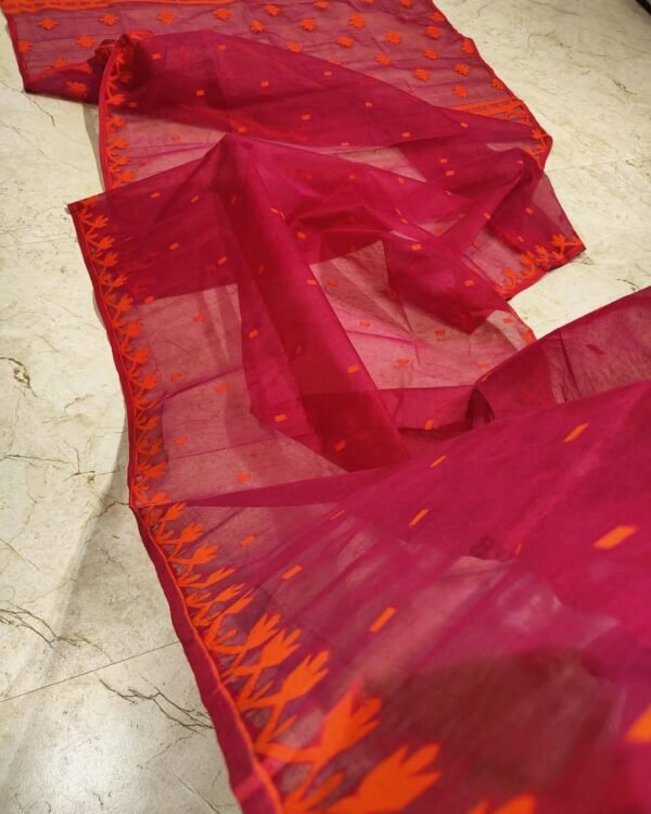 Nayan Tara Soft Red Jamdani Saree