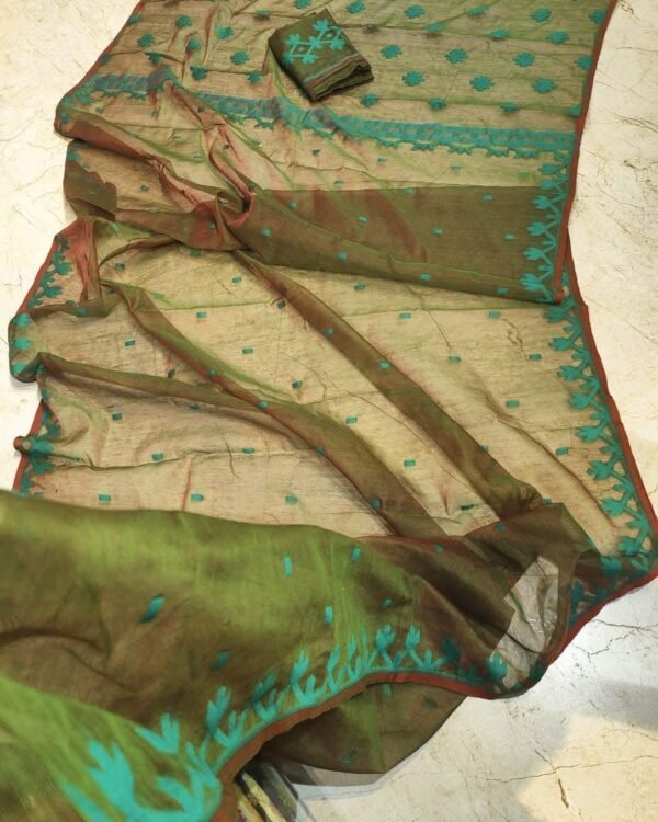 Nayan Tara Soft Camo Green Jamdani Saree