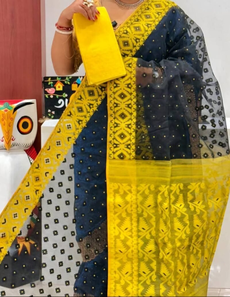Ikkat Soft Black Dhakai Jamdani Saree