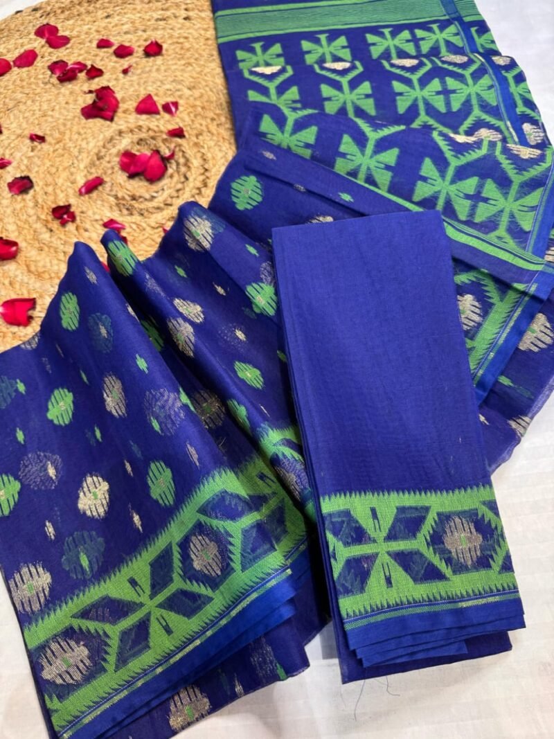 Ikkat Soft Blue Jamdani Saree