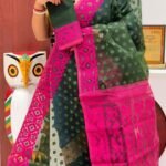 Ikkat Soft Bottle Green Dhakai Jamdani Saree