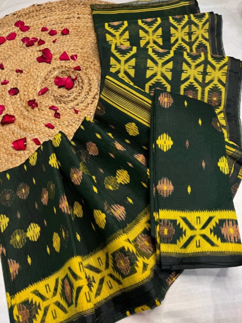Ikkat Soft Dark Green Jamdani Saree