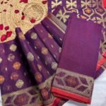 Ikkat Soft Dark Maroon Jamdani Saree